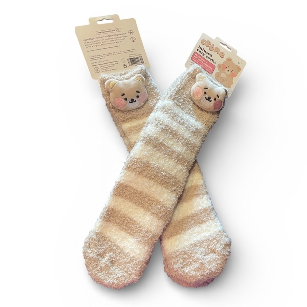 Crème Shop Lavender infused cute Bear Striped Fuzzy Socks